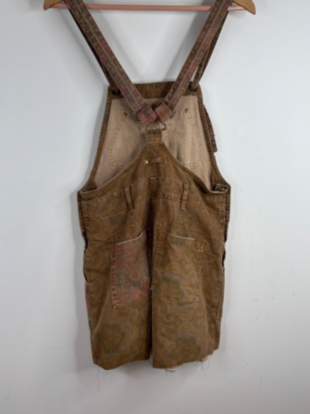 Pilcro Wanderer Overalls 27 DIY Shortalls Raw Hem CUT Brown Print Boho Cottage - Picture 6 of 14